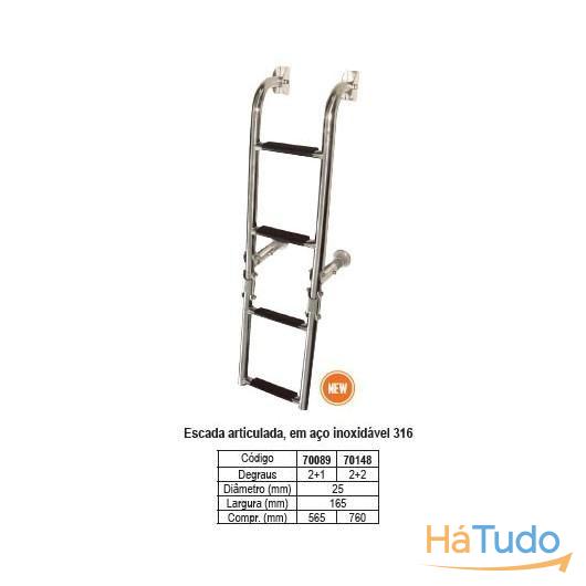 Escada articulada aço inox 316, 2+2 degraus, 165x760mm
