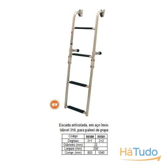 Escada articulada p/ painel de popa em aço inox 316, 2+1 degraus, 200x800mm
