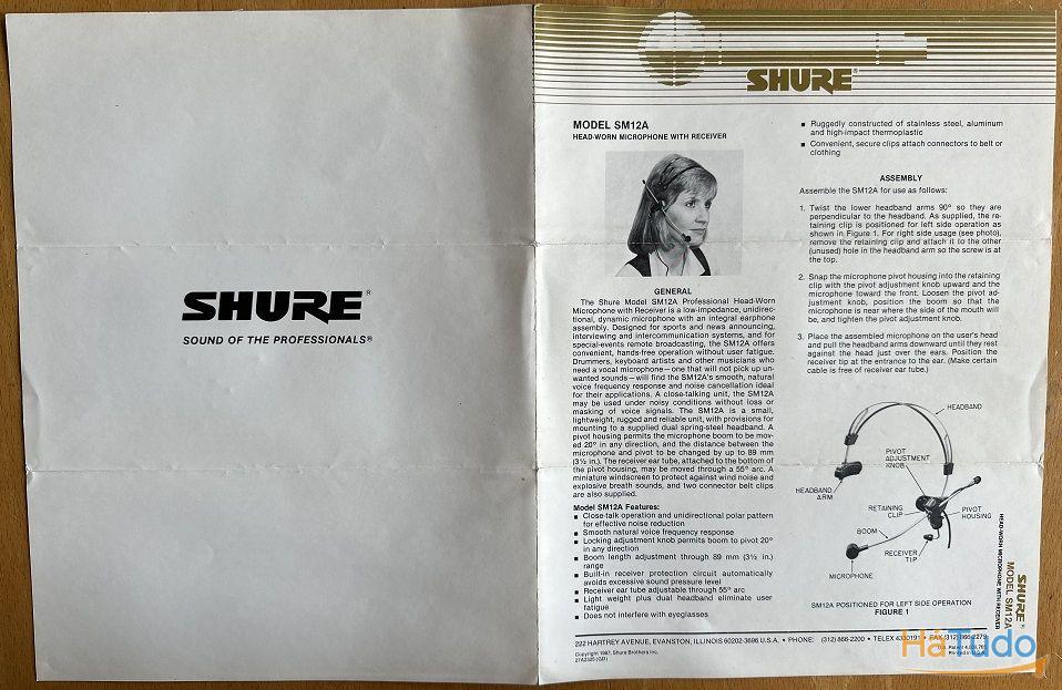 Microfone de cabeça Shure SM12A Microfone de cabeça Shure SM12A